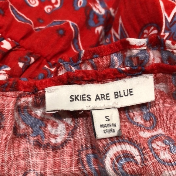 Anthropologie Skies Are Blue Blouse Size Small Red Bandana Print Bell Sleeve - Picture 5 of 9